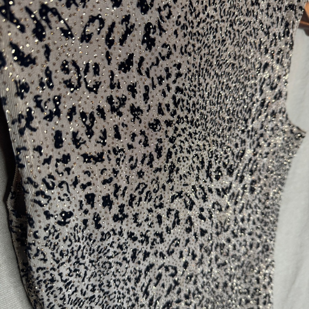 Y2K Leopard Print Metallic Gold Glitter V-Neck Tank Top Sleeveless Vintage - Picture 5 of 6